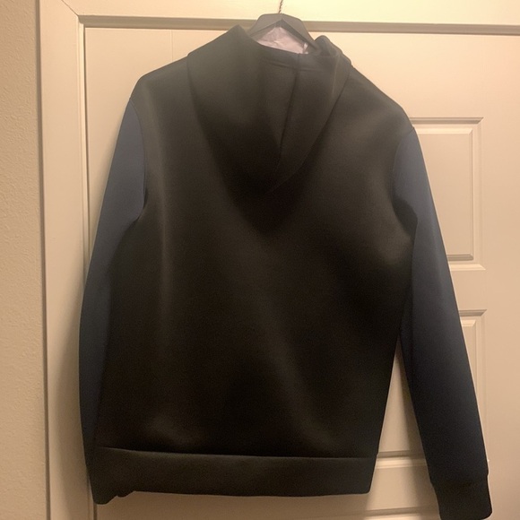 NWT Forever 21 MEN Black Blue Scuba Zip Athletic Hoodie Jacket L Large - Picture 2 of 4